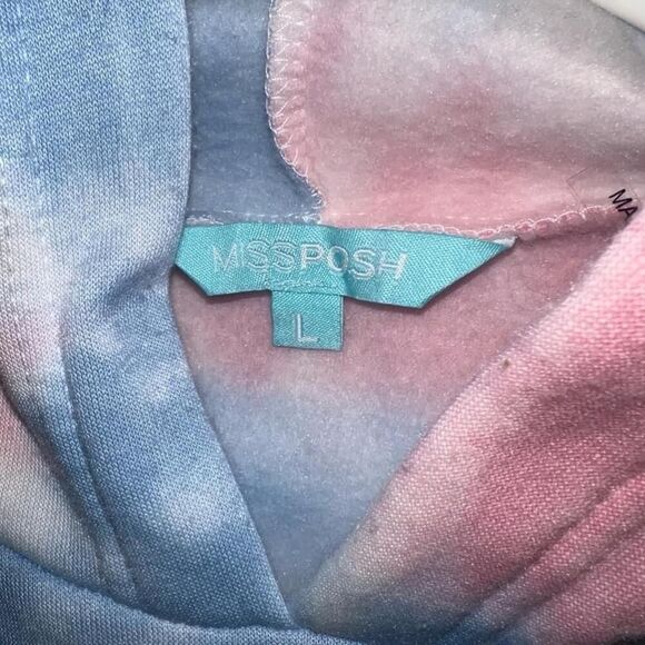 Women's Miss Posh Blue and Pink Tie Dye Cropped Hoodie Size L - Picture 3 of 4